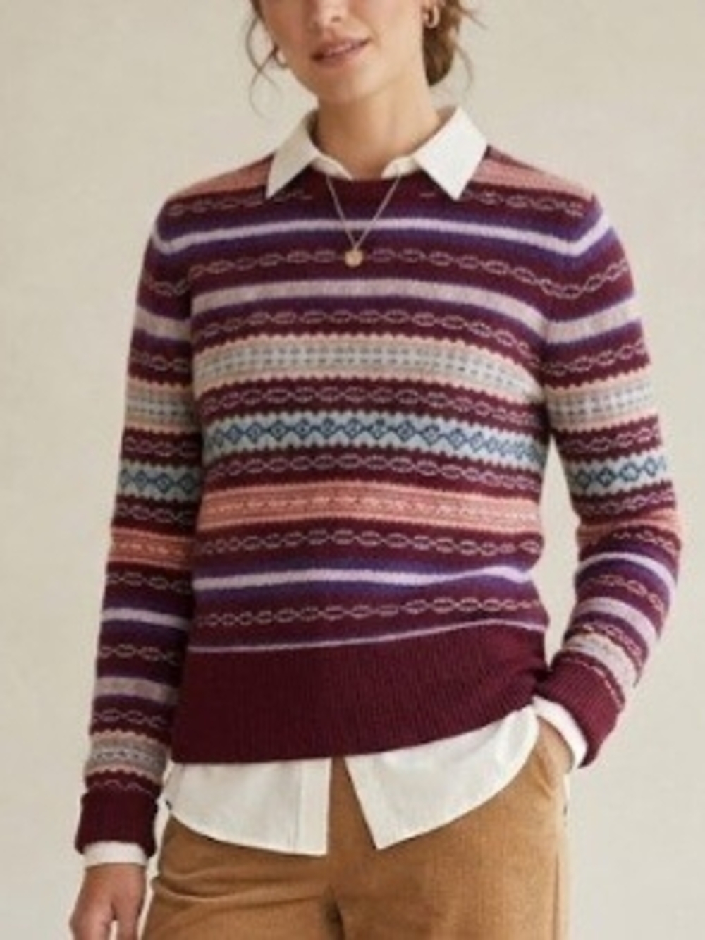 Brooks Brothers 346 Fair Isle Lambswool Sweater Burgundy Multi Color- Size S